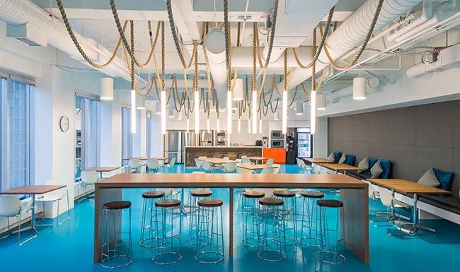Bright colors in an interior space help boost productivity and comfort in schools